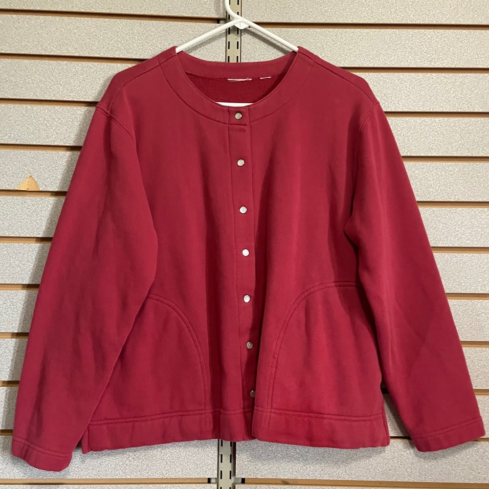 Red Button Front Cardigan Jacket Pockets Casual Everyday Comfort XL‎